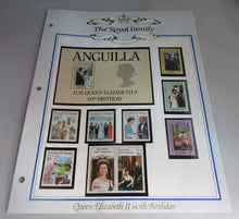 Load image into Gallery viewer, 1986 QUEEN ELIZABETH II 60TH BIRTHDAY ANGUILLA STAMPS &amp; ALBUM SHEET
