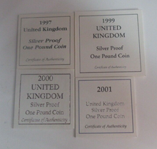 Load image into Gallery viewer, 1997-2001 Royal Mint UK Silver Proof 4 x £1 Coin Set Box/COA
