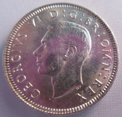 1942 KING GEORGE VI BARE HEAD .500 SILVER UNC ONE SHILLING COIN & CLEAR FLIP S2