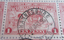 Load image into Gallery viewer, 1895 SOUTH AFRICA ONE PENNY STAMP EDGE BLOCK OF 9 STAMPS IN STAMP HOLDER
