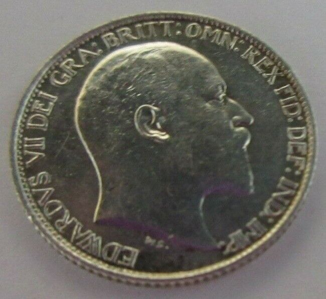 1907 KING EDWARD VII BARE HEAD SIXPENCE COIN .925 SILVER COIN IN CLEAR FLIP
