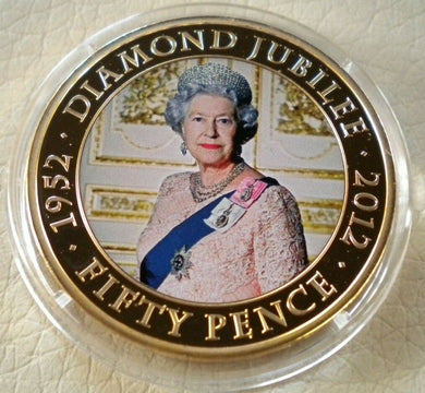 2011 QUEEN ELIZABETH II DIAMOND JUBILEE 1952-2012 50P CROWN COIN WITHIN CAPSULE