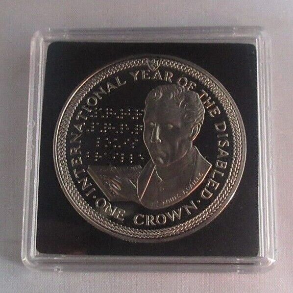 1981 Louis Braille International Year of the Disabled Prooflike 1 Crown IOM Coin
