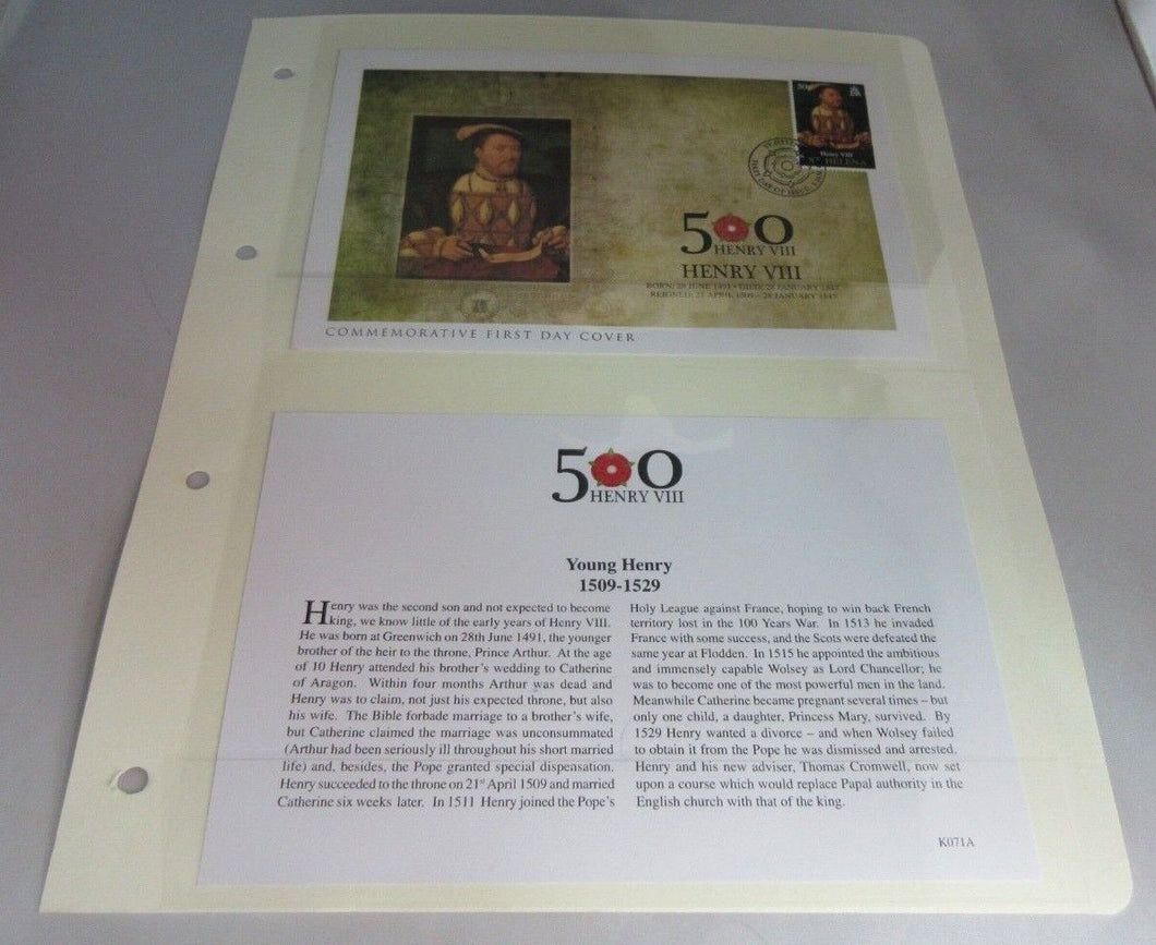 KING HENRY VIII HISTORY OF THE MONARCHY 10 FIRST DAY COVERS STAMPS/INFORMATION