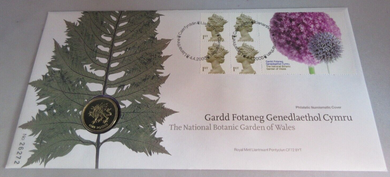 2000 THE NATIONAL BOTANIC GARDEN OF WALES  £1 COIN COVER, STAMPS, POSTMARKS PNC