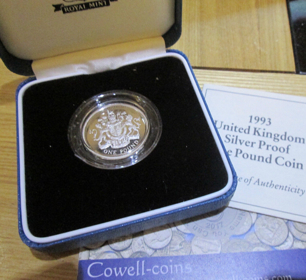 UK 1993 ROYAL MINT £1 SILVER PROOF COAT OF ARMS - box/coa