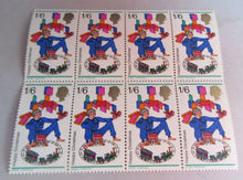 Load image into Gallery viewer, 1968 HAPPY CHRISTMAS 1/6 BLOCK OF 8 STAMPS MNH WITH CLEAR FRONTED STAMP HOLDER
