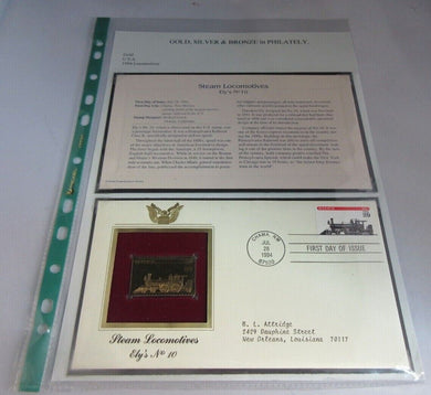 1994 USA STEAM LOCOMOTIVES ELYS NO10 GOLD PLATED 29C STAMP COVER FDC