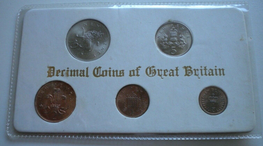 DECIMAL COINS OF GREAT BRITAIN 1971 FIVE DECIMAL COINS SET