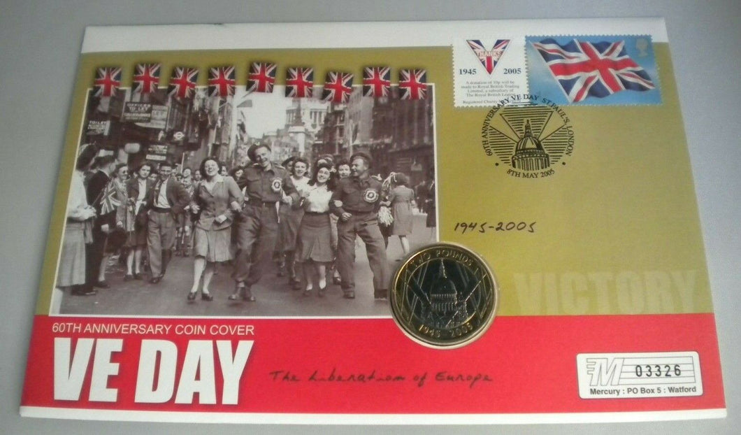 1945-2005 60TH ANNIVERSARY VE DAY BUNC £2 COIN COVER PNC,STAMPS,POSTMARK & INFO