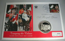 Load image into Gallery viewer, 2005 TROOPING THE COLOUR COMMEMORATIVE PROOF SILVER FIVE POUND CROWN COIN PNC
