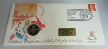 Load image into Gallery viewer, TERCENTENARY OF THE BILL OF RIGHTS MINT BUNC £2 COIN COVER PNC, STAMPS, INFO
