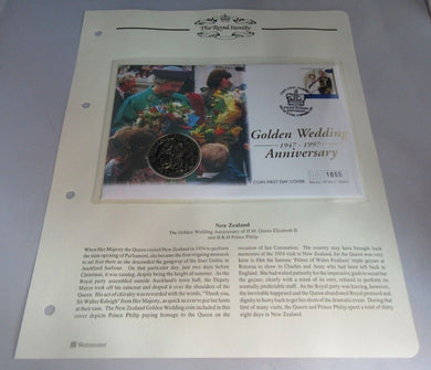 1947-1997 GOLDEN WEDDING ANNIVERSARY BUNC 5 DOLLAR COIN COVER PNC, STAMPS, INFO