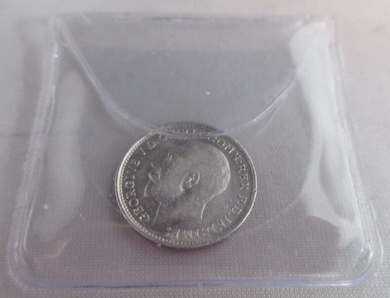 1919 KING GEORGE V BARE HEAD .925 SILVER 3d THREE PENCE COIN VF-EF IN CLEAR FLIP