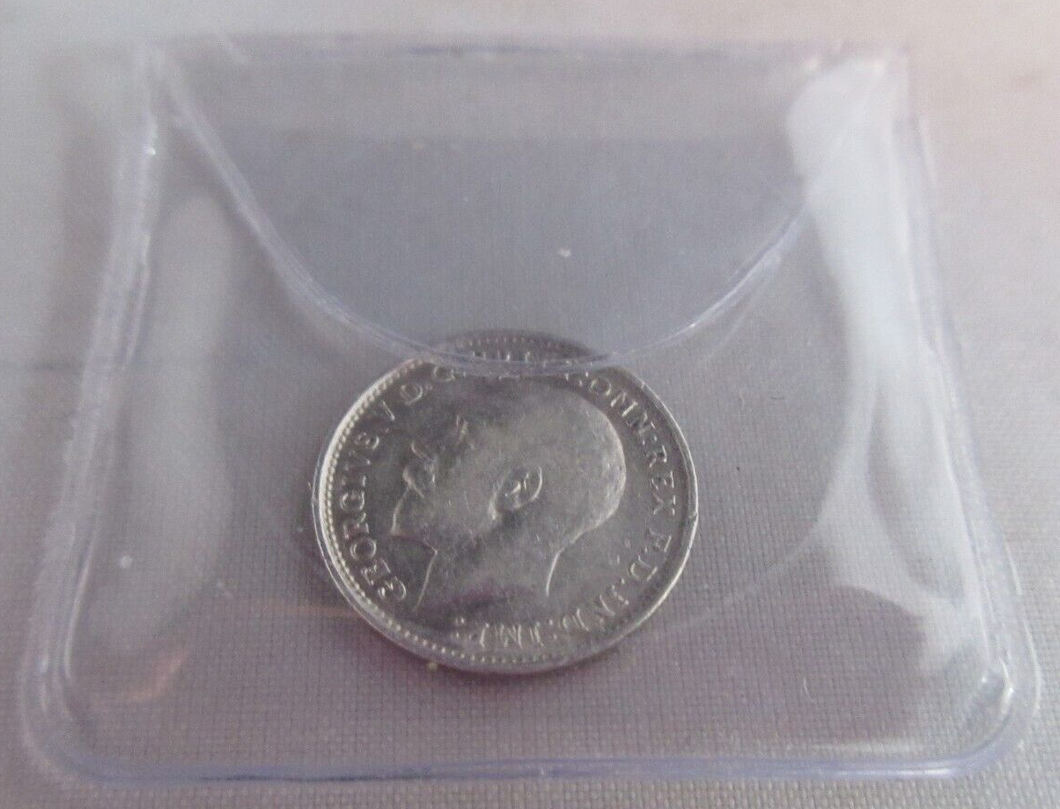 1919 KING GEORGE V BARE HEAD .925 SILVER 3d THREE PENCE COIN VF-EF IN CLEAR FLIP