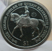 Load image into Gallery viewer, 2002 HM THE QUEEN&#39;S GOLDEN JUBILEE 1952-2002 BUNC ONE DOLLAR COIN COVER PNC
