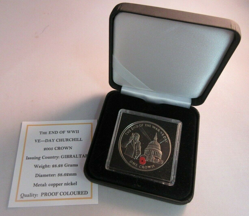 2005 THE END OF THE WAR VE DAY PROOF GIBRALTAR 2005 1 CROWN COIN BOX & COA