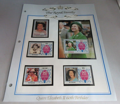 1986 QUEEN ELIZABETH II 60TH BIRTHDAY ST VINCENT STAMPS & ALBUM SHEET