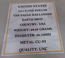 Load image into Gallery viewer, 1971 USA P THE EAGLE HAS LANDED EARTH SHOT ONE DOLLAR $1 COIN UNC CAPSULE &amp; COA
