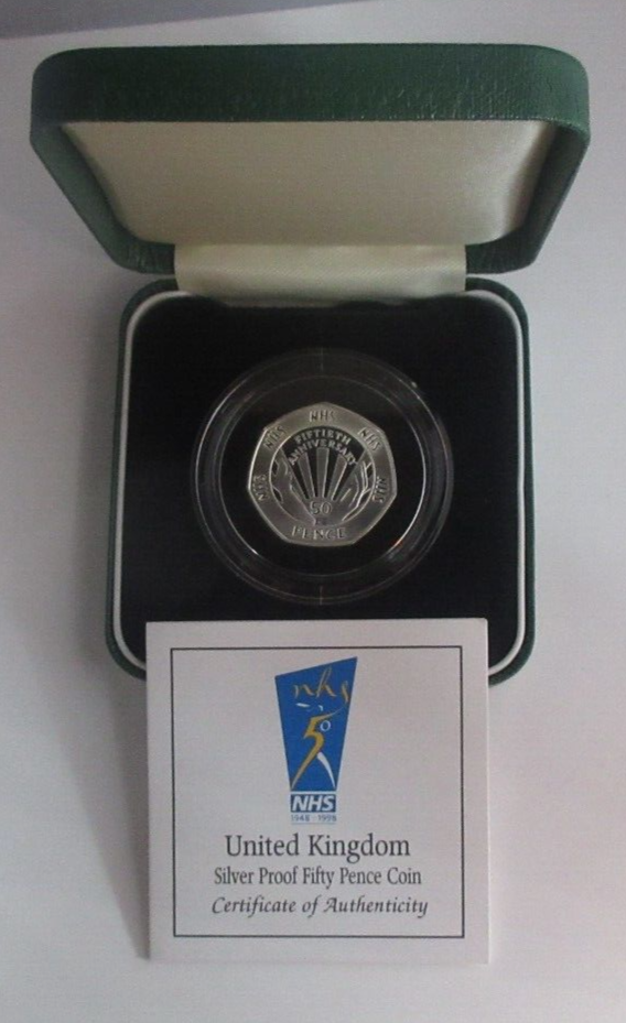 1998 NHS 50th Anniversary Royal Mint Silver Proof UK 50p Coin Boxed + COA