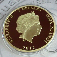 Load image into Gallery viewer, 2012 Diamond Jubilee Gold Plated Colour QE2 Portrait Cook Islands $5 &amp; Coa
