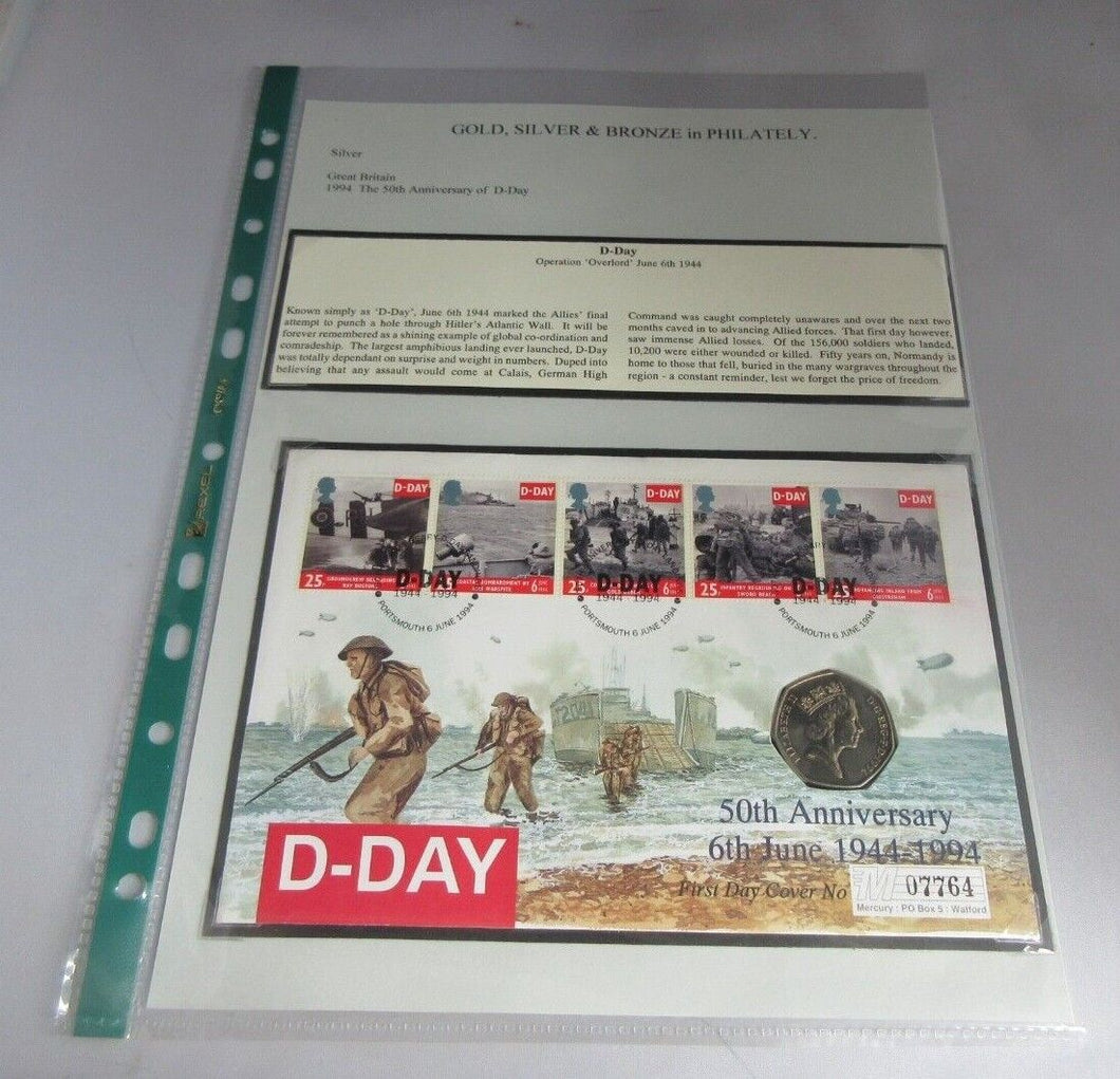 1994 D-DAY 50TH ANNIVERSARY FIRST DAY COVER 50P COIN COVER PNC,STAMPS,&POSTMARKS