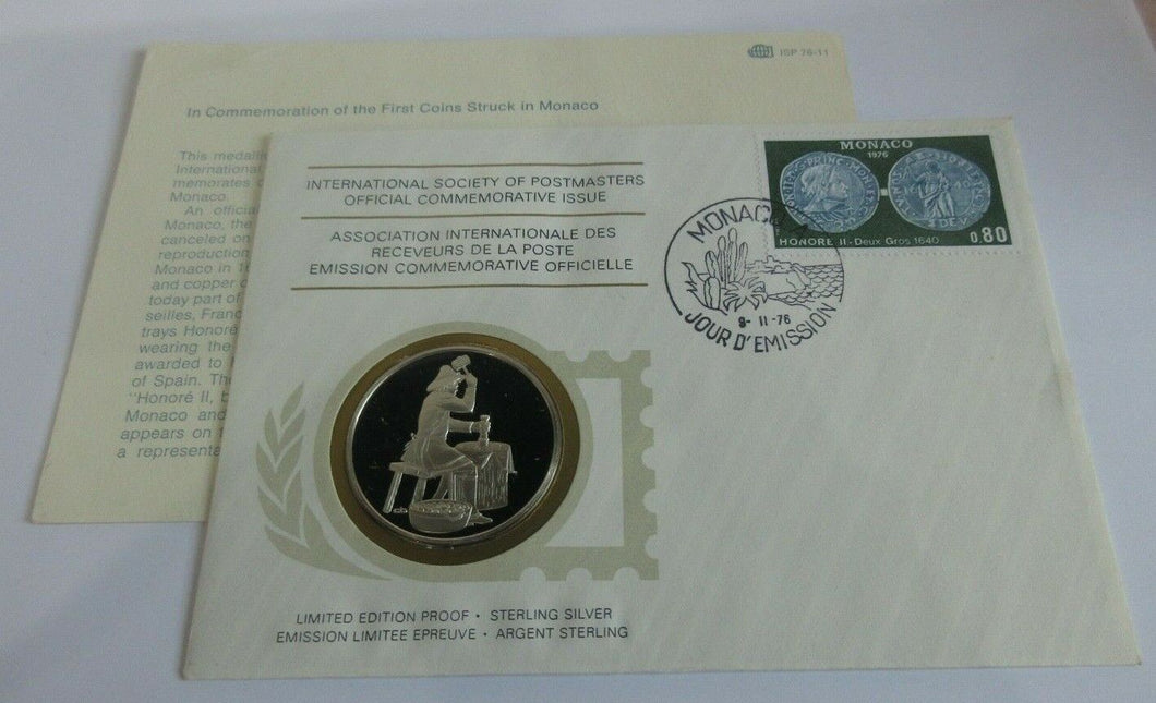 1976 First Coin Struck in Monaco INT'L Society of Postmasters Silver Proof Medal