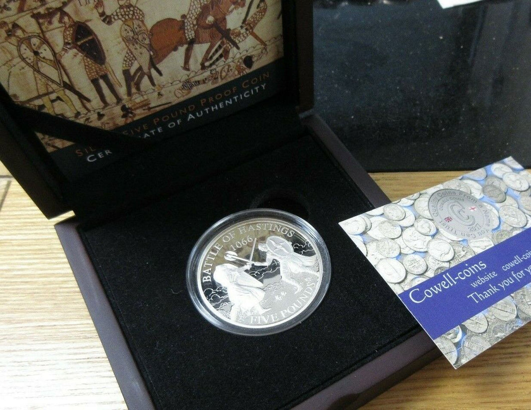 GUERNSEY 2016 BATTLE OF HASTINGS £5 SILVER PROOF CROWN number 0248 - boxed/coa