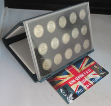 Load image into Gallery viewer, KING GEORGE V &amp; KING GEORGE VI F-VF 15 SHILLING COIN SET IN ROYAL MINT BLUE BOOK
