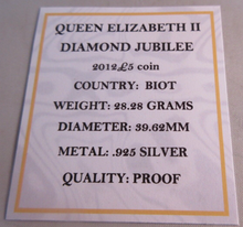 Load image into Gallery viewer, 2012 QEII DIAMOND JUBILEE SILVER PROOF BIOT FIVE POUND £5 COIN CAPSULE &amp; COA
