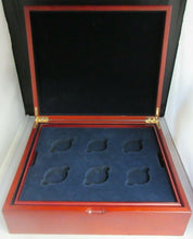 Load image into Gallery viewer, WOODEN COIN BOX HOLDS UP TO 12 £5 OR CROWN SIZED ENCAPSULATED COINS NAVY INSIDE
