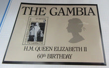 Load image into Gallery viewer, 1986 QUEEN ELIZABETH II 60TH BIRTHDAY THE GAMBIA STAMPS &amp; ALBUM SHEET
