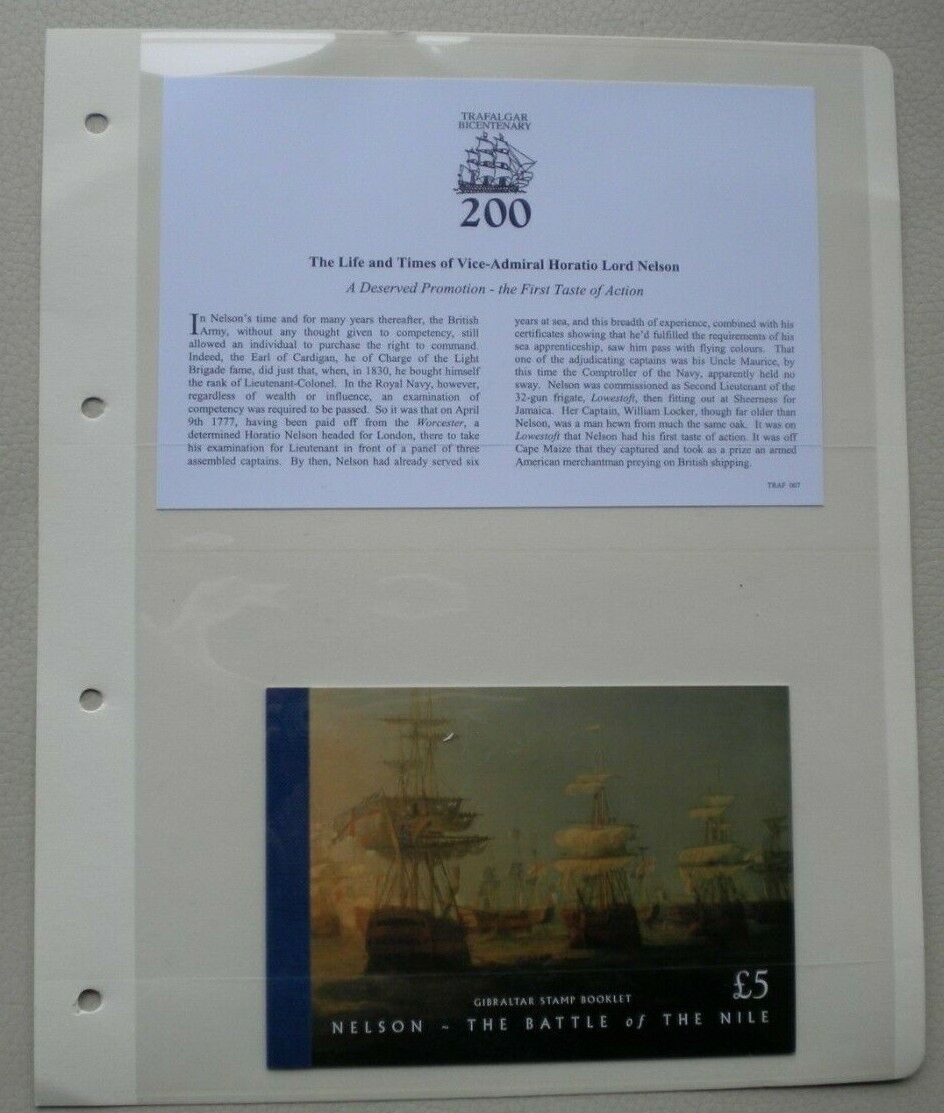 1805-2005 TRAFALGAR BICENTENARY GIBRALTAR STAMP BOOKLET STAMPS MNH & INFO CARD