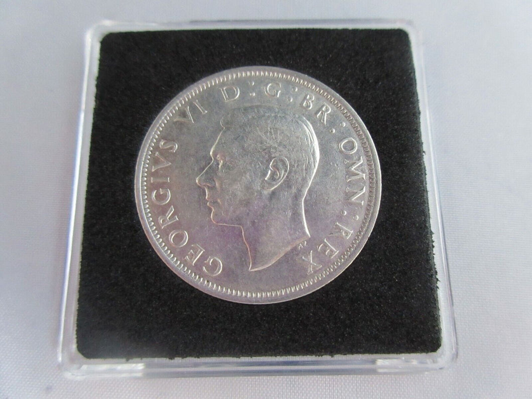 1937 GEORGE VI BARE HEAD COINAGE HALF 1/2 CROWN aUNC IN QUADRANT CAPSULE