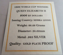 Load image into Gallery viewer, 1966 WORLD CUP WINNERS 2006 SILVER PROOF SIERRA LEONE $10 COIN BOXED
