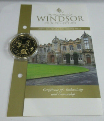 2011 William and Kate Meet 2001 Gold Plated BUnc TDC 1 Crown Coin with COA