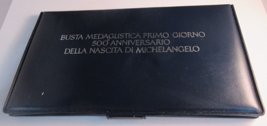 1975 MICHELANGELO 500TH MEDALLIC 1ST DAY COVER SILVER PROOF PNC & PADDED CASE