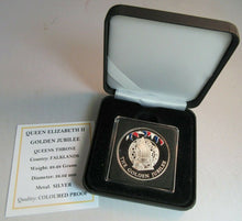 Load image into Gallery viewer, 2002 QEII GOLDEN JUBILEE QUEENS THRONE 50P CROWN SILVER COLOURED PROOF BOXED
