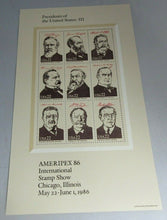 Load image into Gallery viewer, 1986 INTERNATIONAL STAMP SHOW PRESIDENTS OF THE UNITED STATES MNH 4 SHEETS
