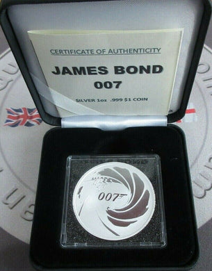 2020 James Bond 007 .999 Silver BUnc 1oz Tuvalu $1 Coin Boxed&COA