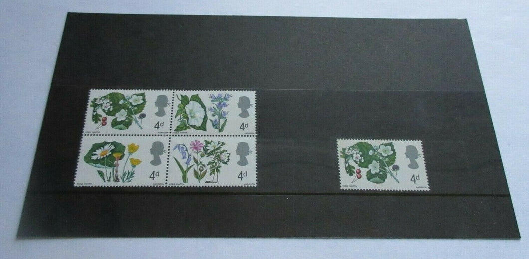 1966 FLOWERS 4d 5 STAMPS MNH WITH CLEAR FRONTED STAMP HOLDER