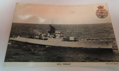 HMS TORQUAY Vintage ROYAL NAVY PHOTO POSTCARD  Whitby-class frigate 1954