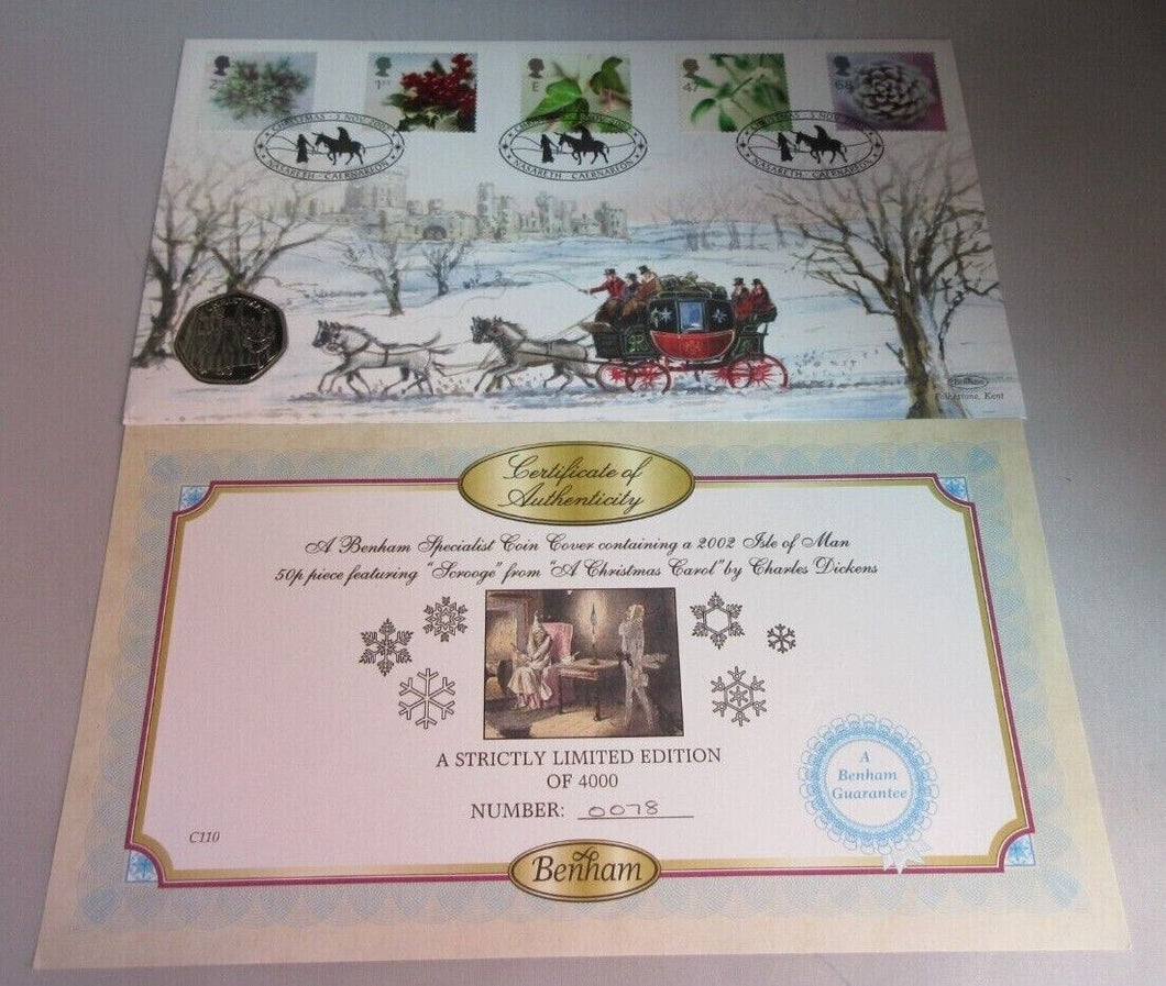 2002 ISLE OF MAN CHRISTMAS DIAMOND FINISH 50P A BEAUTIFUL BENHAM PNC WITH COA