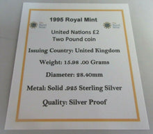 Load image into Gallery viewer, UK £2 1995 UNITED NATIONS FOR PEACE SILVER PROOF TWO POUND COIN BOXED
