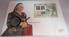 Load image into Gallery viewer, 1990 PENNY BLACK 150TH ANNIVERSARY QEII ONE CROWN BLACK PEARL BU ISLE OF MAN PNC

