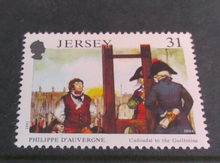 Load image into Gallery viewer, JERSEY FRENCH REVOLUTION 1989 &amp; 1991 DECIMAL STAMPS X 4 MNH IN STAMP HOLDER
