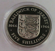 Load image into Gallery viewer, 1066-1966 QEII PROOF BAILIWICK OF JERSEY FIVE SHILLING COIN &amp; CAPSULE
