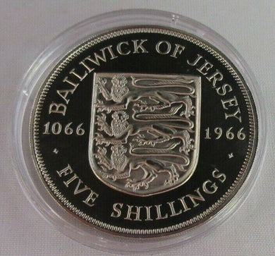 1066-1966 QEII PROOF BAILIWICK OF JERSEY FIVE SHILLING COIN & CAPSULE