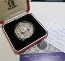 Load image into Gallery viewer, 2001 ALDENEY £5 FIVE Pounds Silver Proof Crown Coin QUEENS 75TH BIRTHDAY BOX/COA
