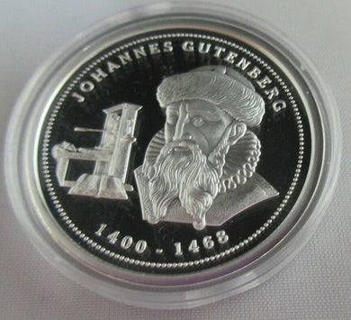 THE GREATEST GERMANS IN REAL SILVER JOHANNES GUTTENBERG 1400-1468 S/PROOF MEDAL